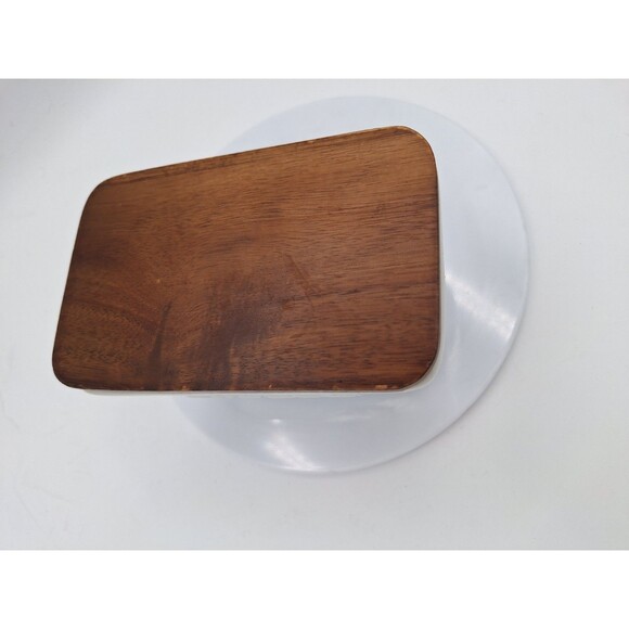 Better‎ Homes Gardens Porcelain Embossed Butter Dish Farmhouse Acacia Wood White - Picture 3 of 9
